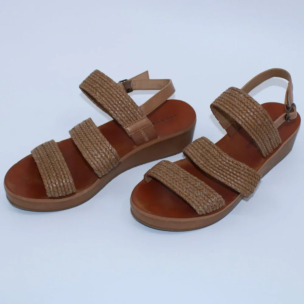 Lucky Brand Women's Brown Woven Strap Low Wedge Open Toe Sandals 6.5M - Picture 1 of 10